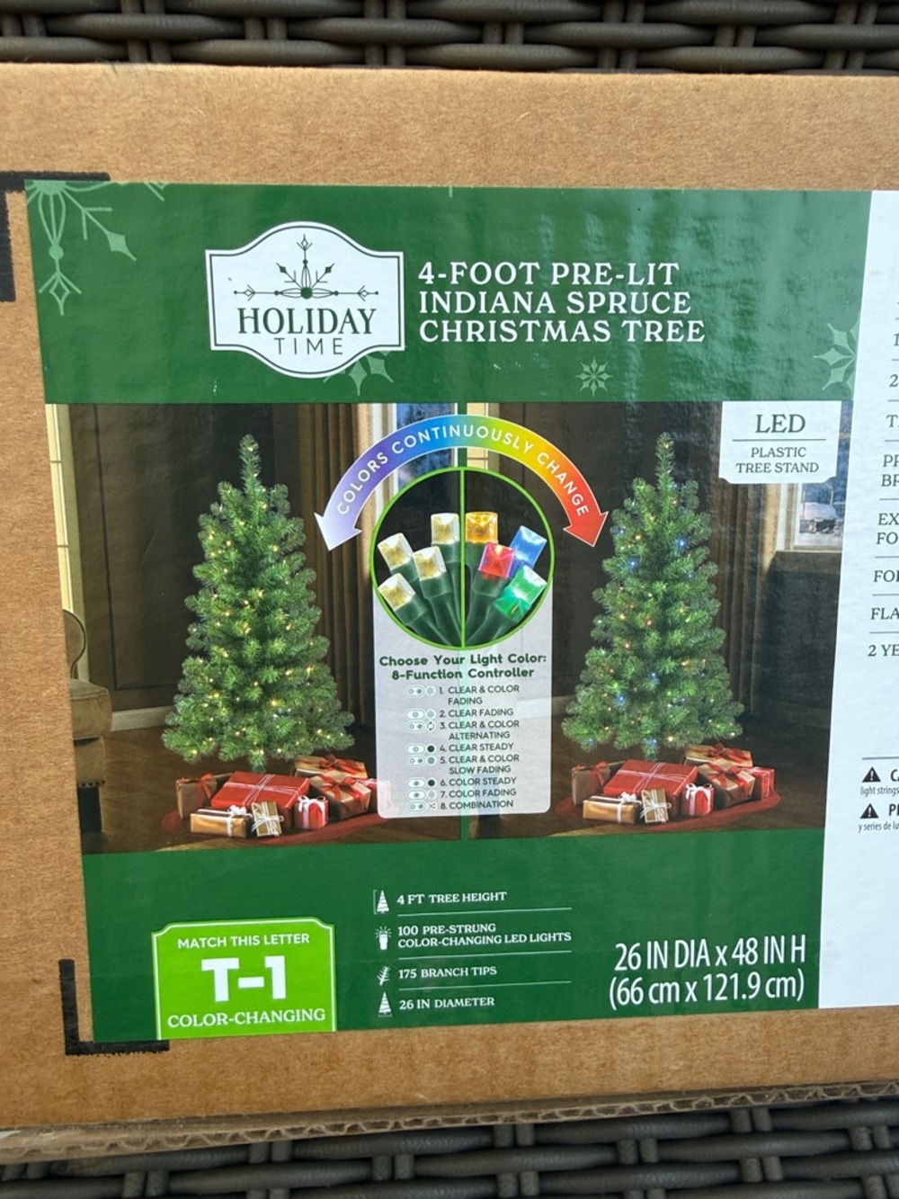 Holiday Time 4 ft Color-Changing Pre-Lit Indiana Spruce Tree - NWT
